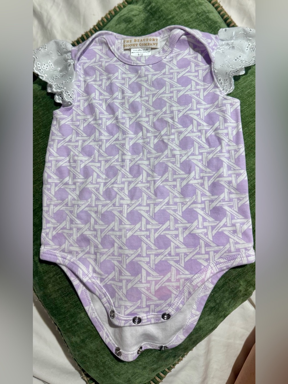 The Beaufort Bonnet Company Lavender & White Printed One-Piece Bodysuit